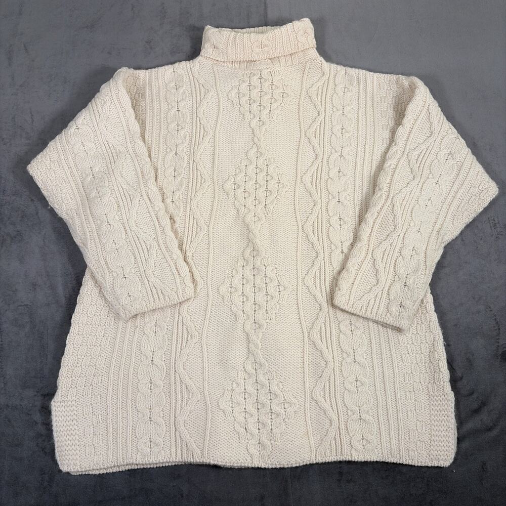 Aran Crafts Ireland Ivory Merino Wool Cable Knit Sweater Made in Ireland Charity